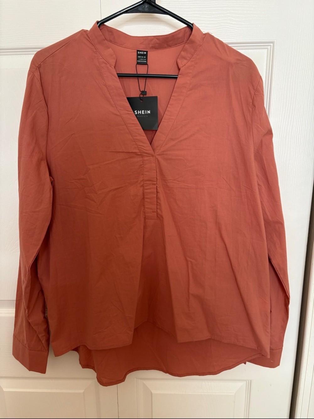SHEIN Rust V-Neck Long Sleeve Blouse
